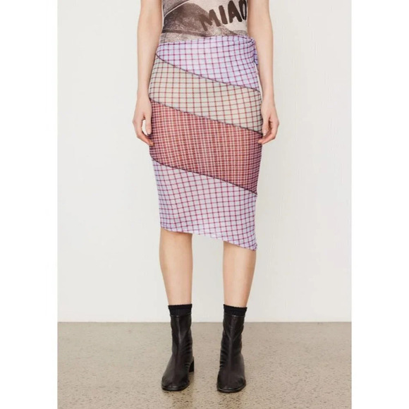 MIAOU Sienna Skirt in Bristol Plaid Small New Womens Sheer Midi Mesh - Picture 15 of 16